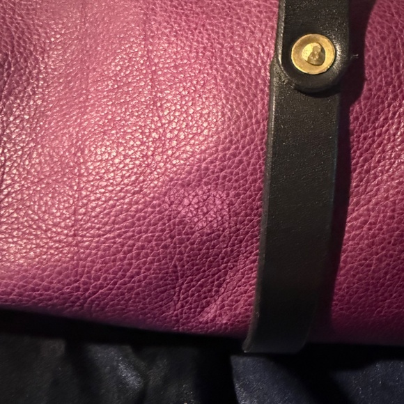 Grommets Leather Craft Mini Duffle Lot Of 2 Grape & Cobalt Leather - Picture 10 of 16